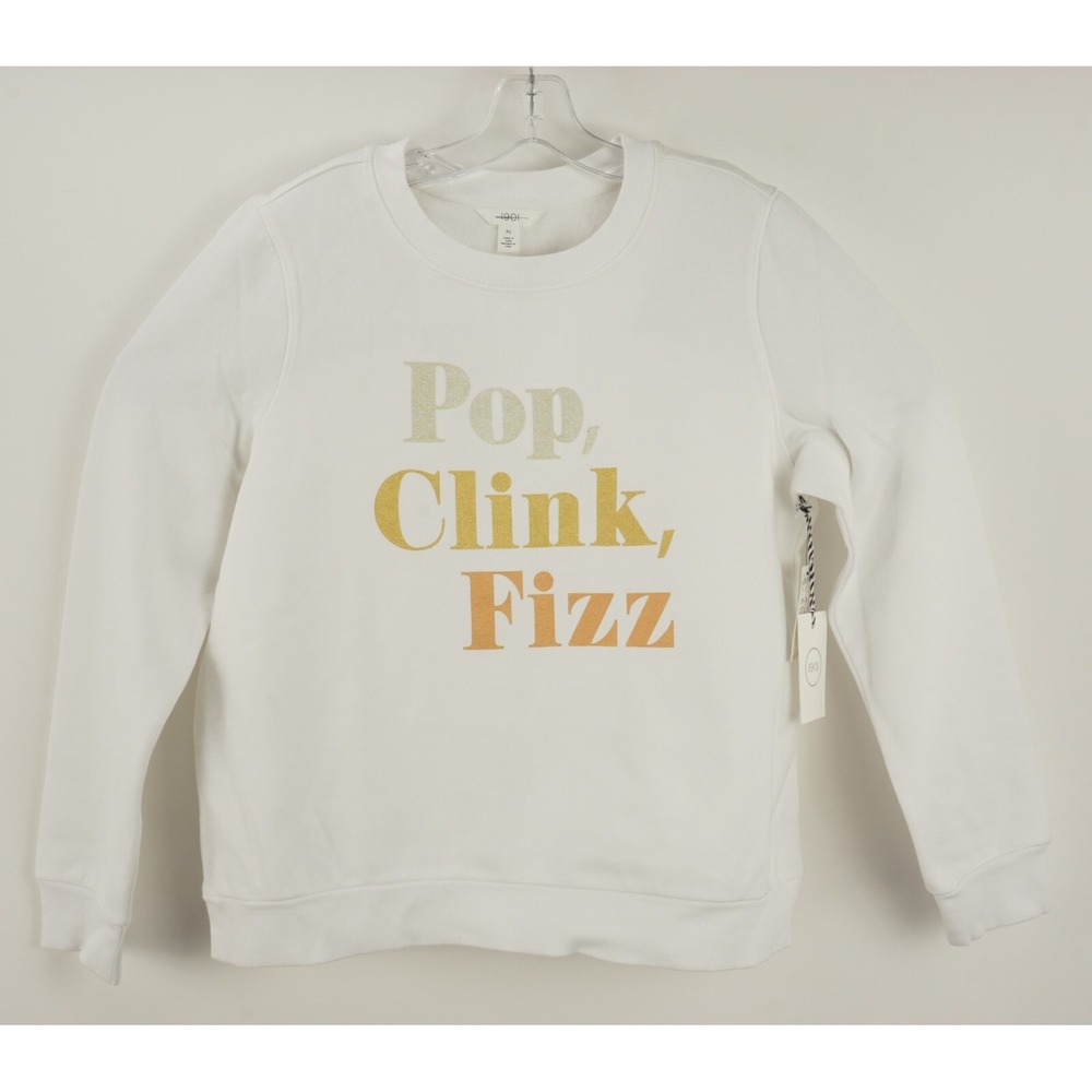 New 1901 Pop, Clink, Fizz Graphic Sweatshirt In White Women's XL Fleece Lined